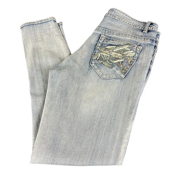 Rebel & Soul Jeans Women Sze 14 Blue Stone Fading Whiskered Wash Skinny Mid Rise - Picture 6 of 13